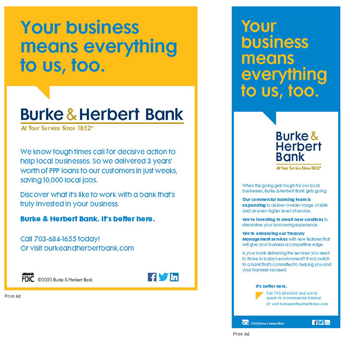 Burke and Herbert Bank pandemic reassurance print ads