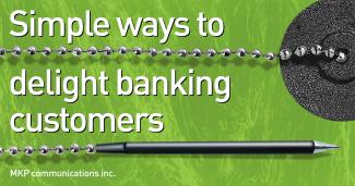 Image with pen on chain and words "Simple ways to delight banking customers"